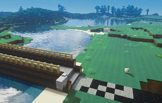 “我的世界”虚拟世界展示了一座建在河上的桥